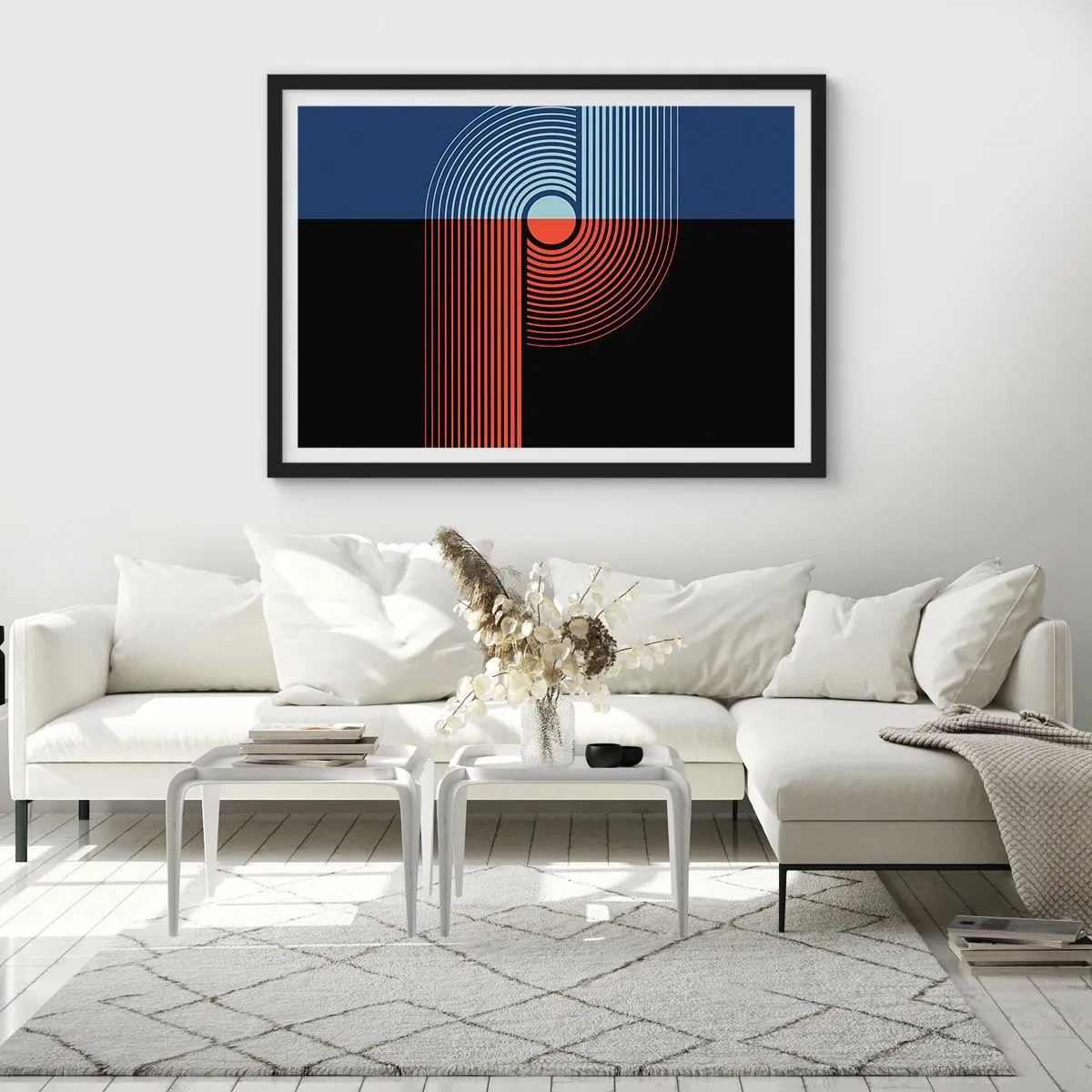Poster în ramă neagră - Într-o îmbrăţişare geometrică - 91x61 cm