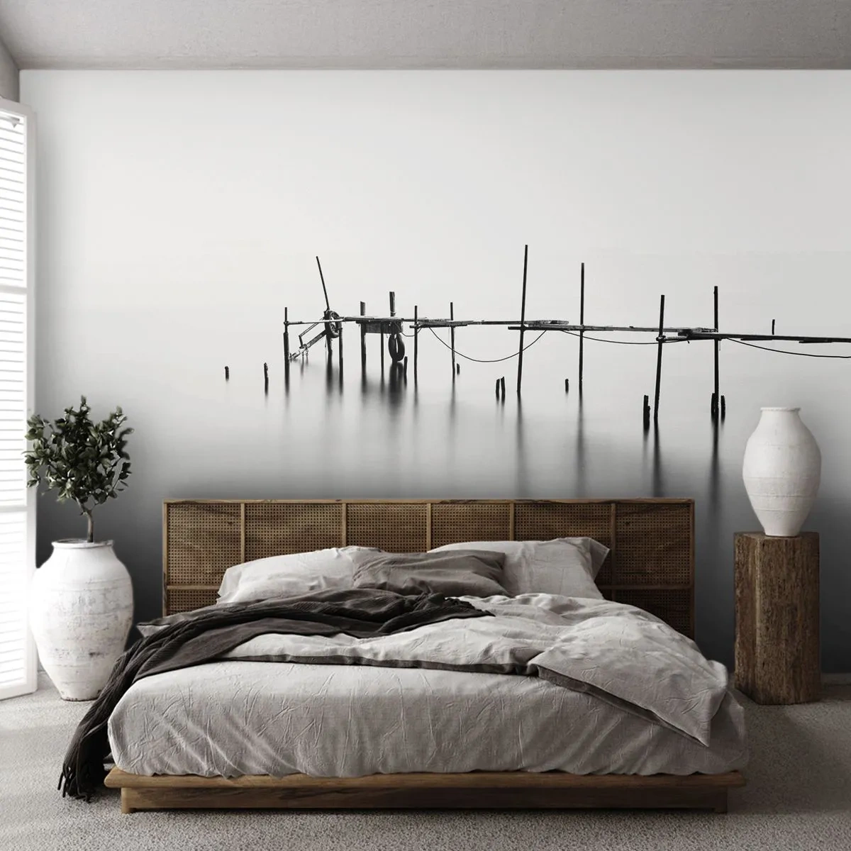 Tapet Standard Eco - Și dacă lumea nu ar exista? - Peisaj, Pod de lemn, alb-negru - 200x140 cm