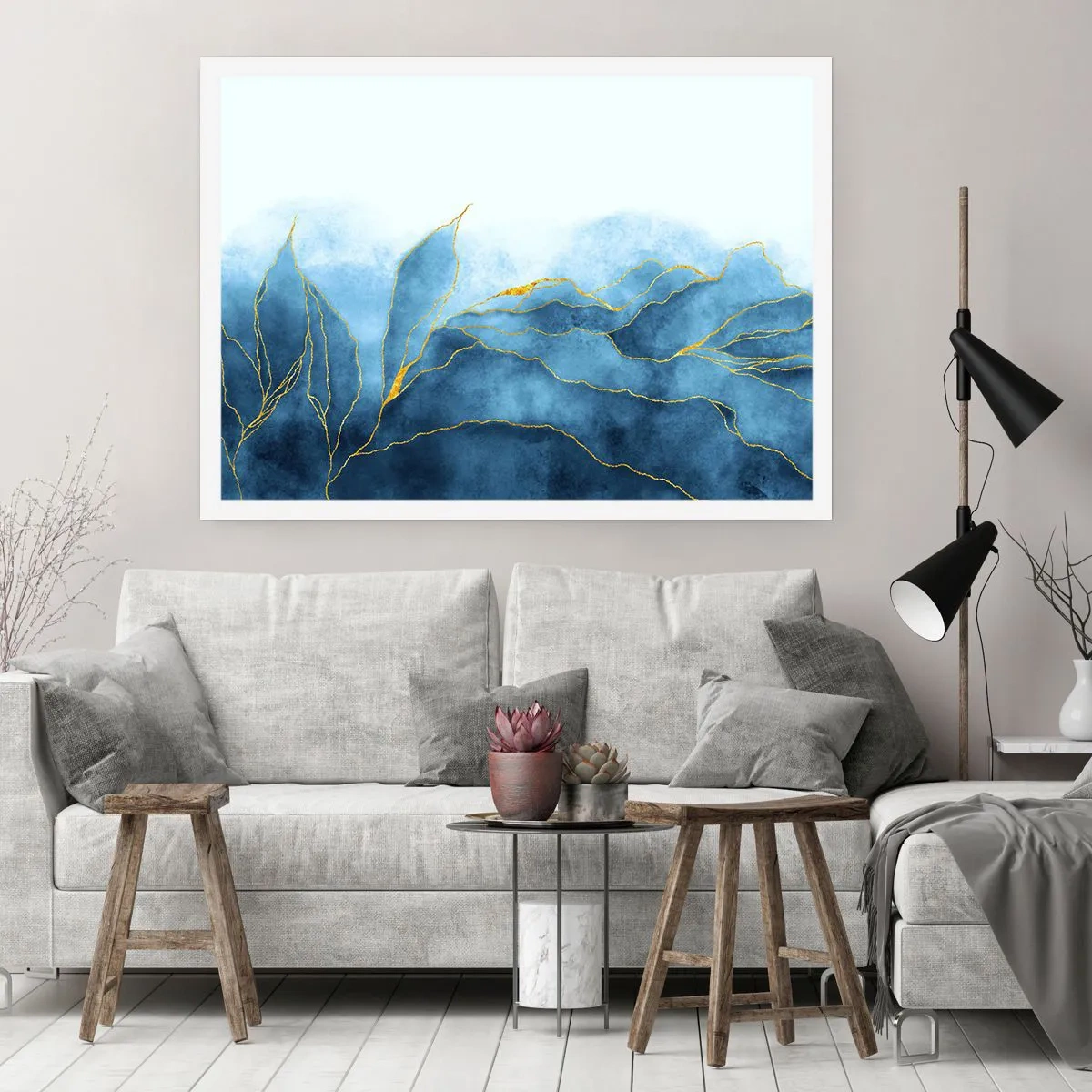 Poster - Albastru în aur - 100x70 cm