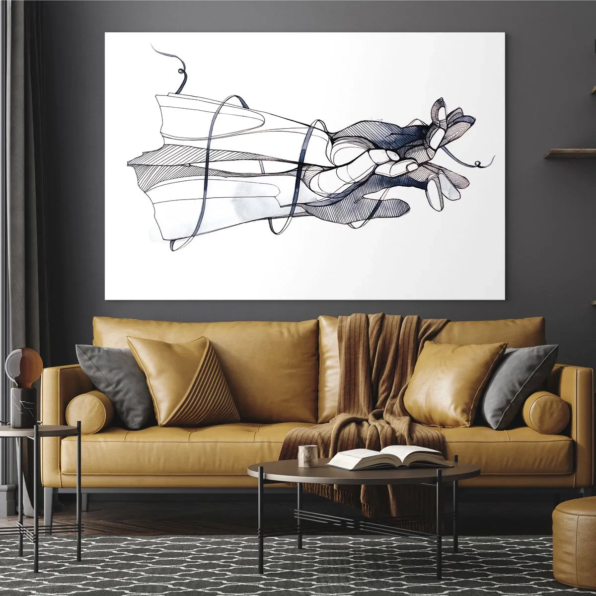 Tablou pe sticlă - Ilustrație artistică a unei mâini care ține o floare - 70x50cm - Un studiu al atingerii - Decorațiune modernă pentru perete pentru living și dormitor ARTTOR