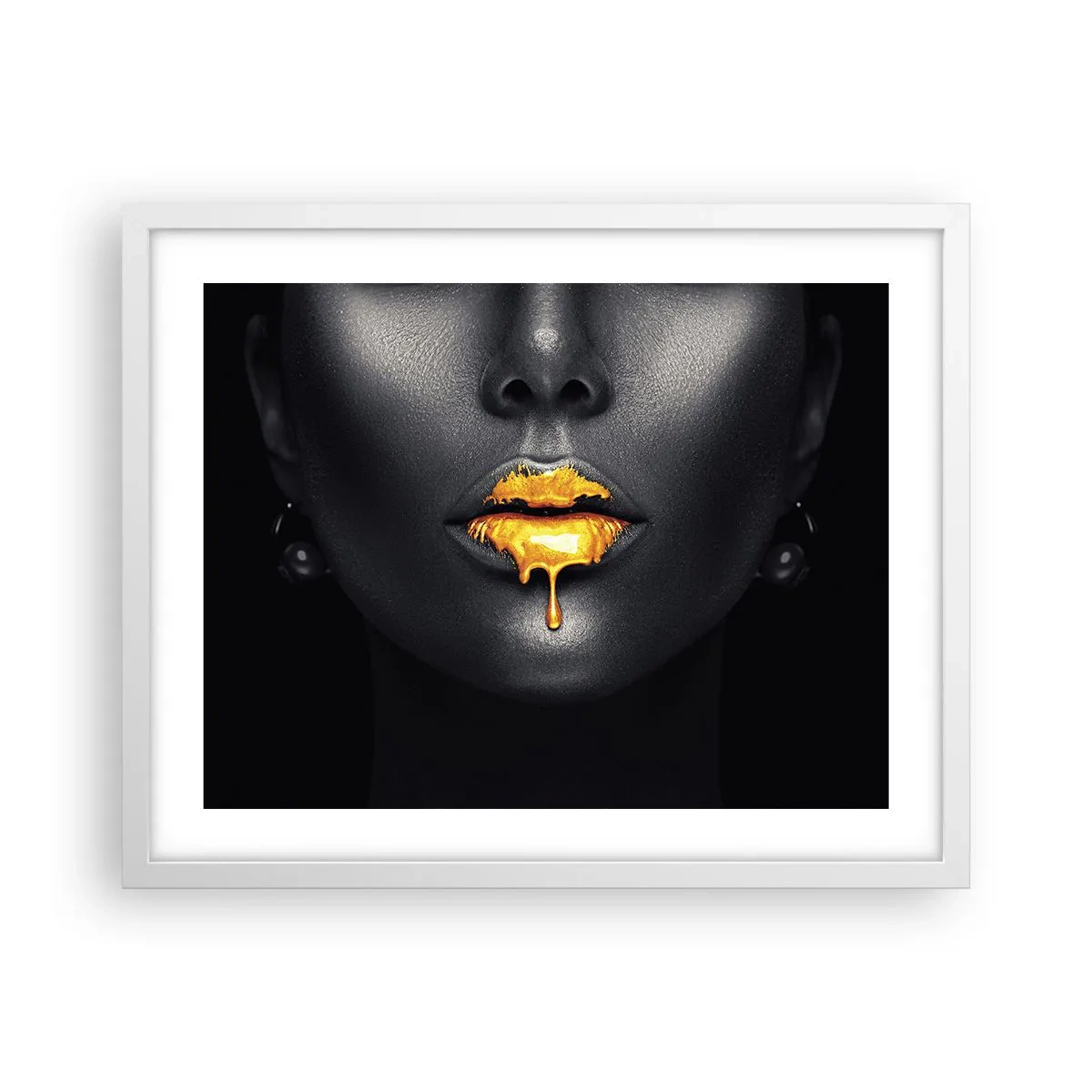 Poster în ramă albă - Buzele de aur - 50x40 cm
