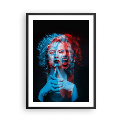 Poster în ramă neagră - Portret artistic al unei femei în efecte 3D în roșu și albastru. - 50x70cm - Alter ego - Decorațiune modernă pentru perete pentru living și dormitor ARTTOR