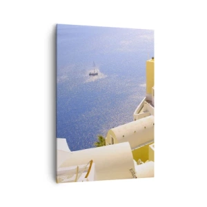 Tablou pe pânză - Peisaj grecesc în alb și albastru - 70x100 cm