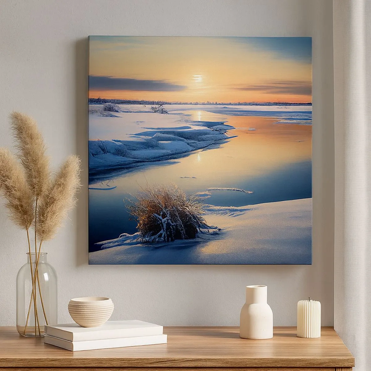 Tablou pe pânză - Apus de soare pe timp de iarnă - 30x30 cm
