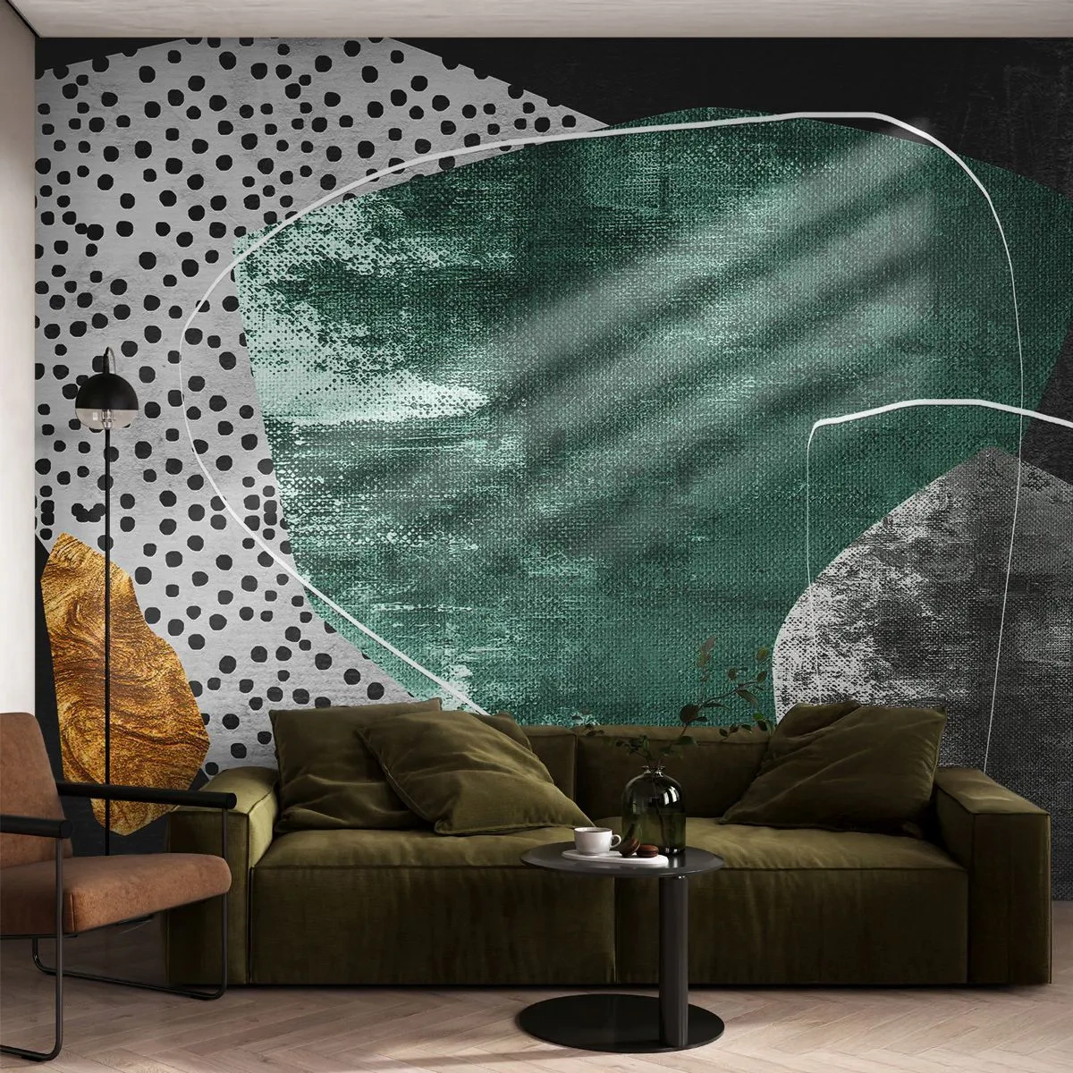 Tapet Autoadeziv Deluxe Sticker - Abstracție colorată cu fulgi de aur - Abstracția, Textură, Colaj - 250x175 cm