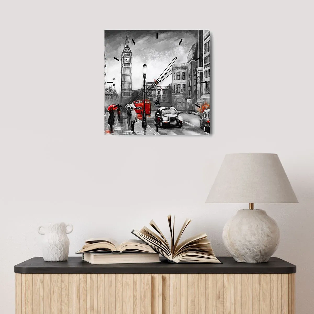 Ceas de perete - Ceas pe sticlă - Nu este deloc un oraș gri - 40x40 cm