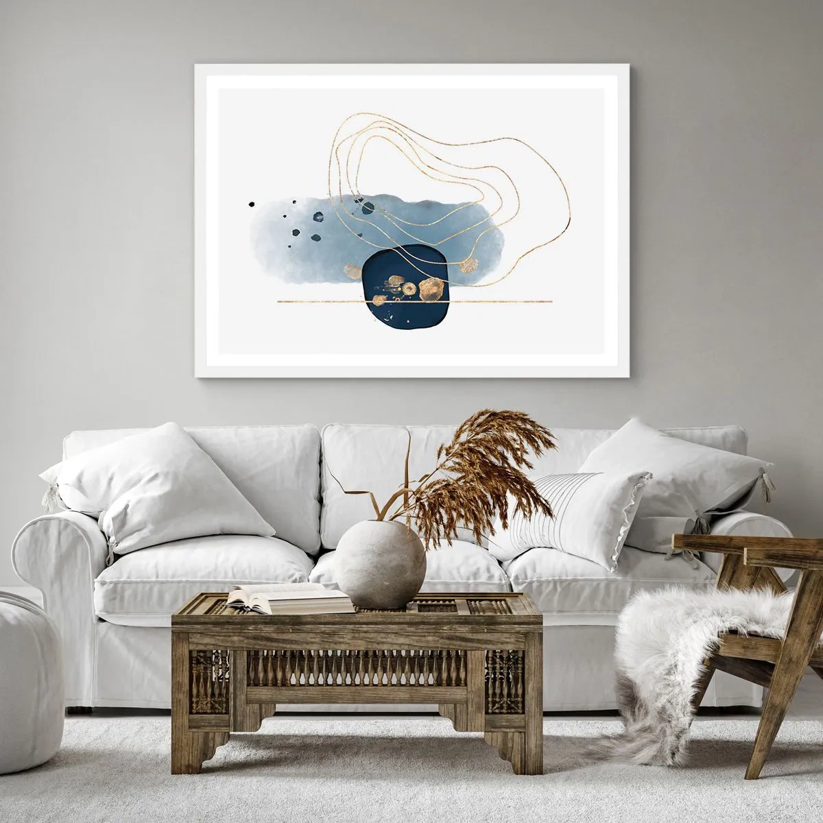 Poster în ramă albă - Fantezie albastru-auriu - 40x40 cm