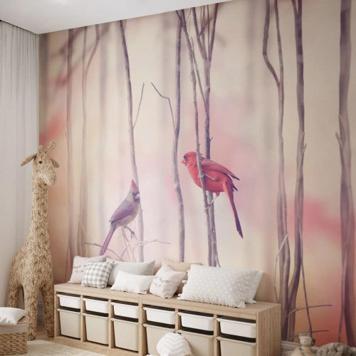 Tapet Standard Eco - O poveste din Pădurea Roz - Pasăre, Natură, pădure - 300x210 cm
