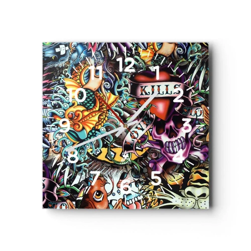 Ceas de perete - Ceas pe sticlă - Visul unui artist tatuator - 40x40 cm