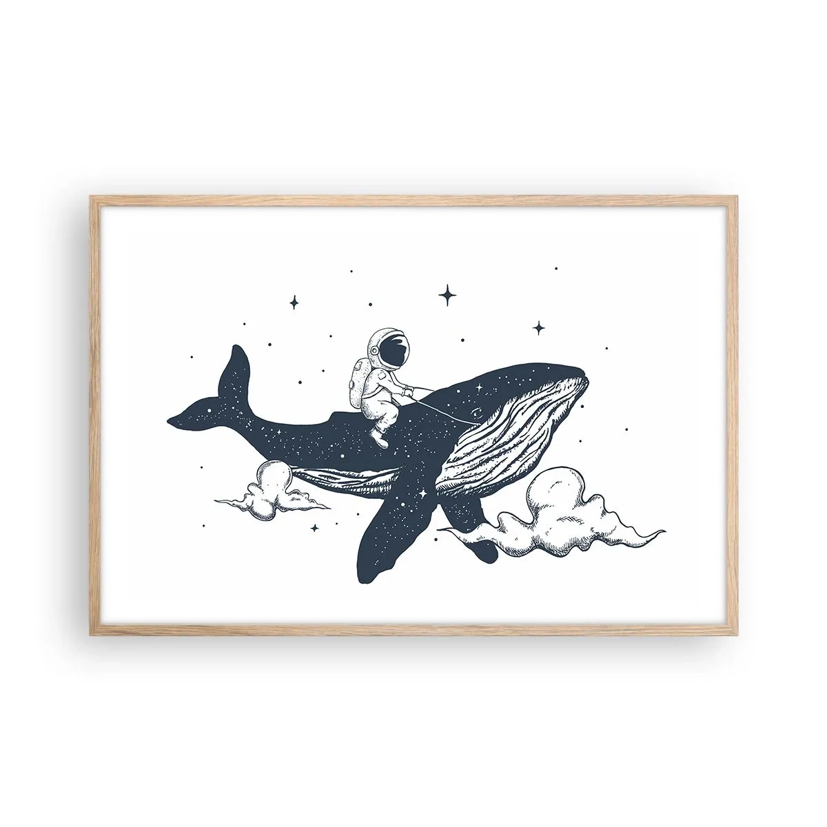 Poster în ramă de stejar deschis - Aventura spațială - 91x61 cm