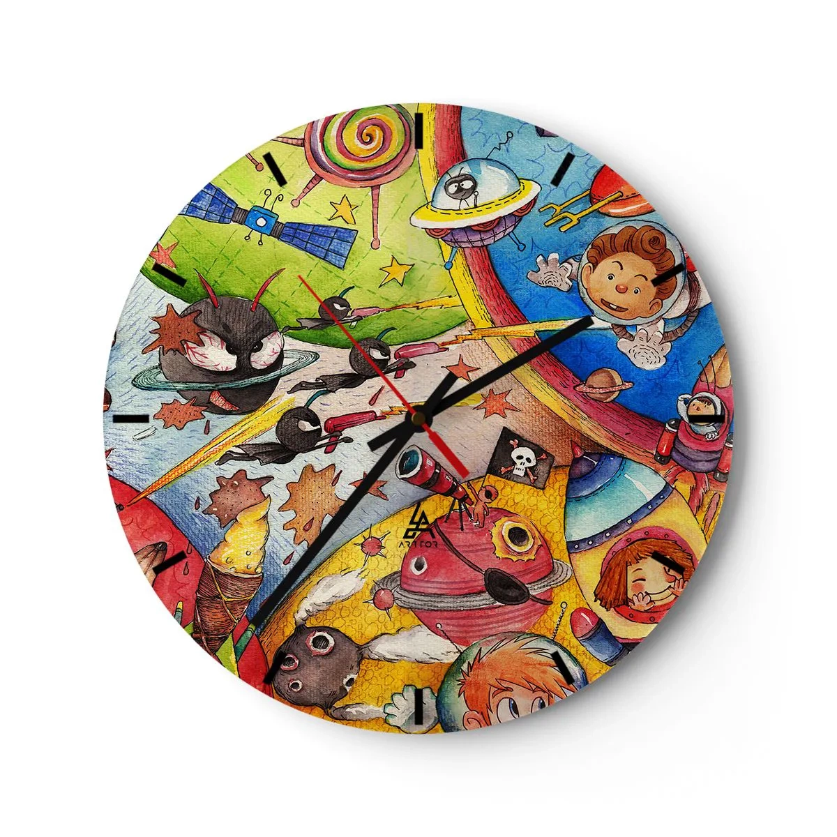 Ceas de perete - Ceas pe sticlă - O mare aventură spațială - 40x40 cm