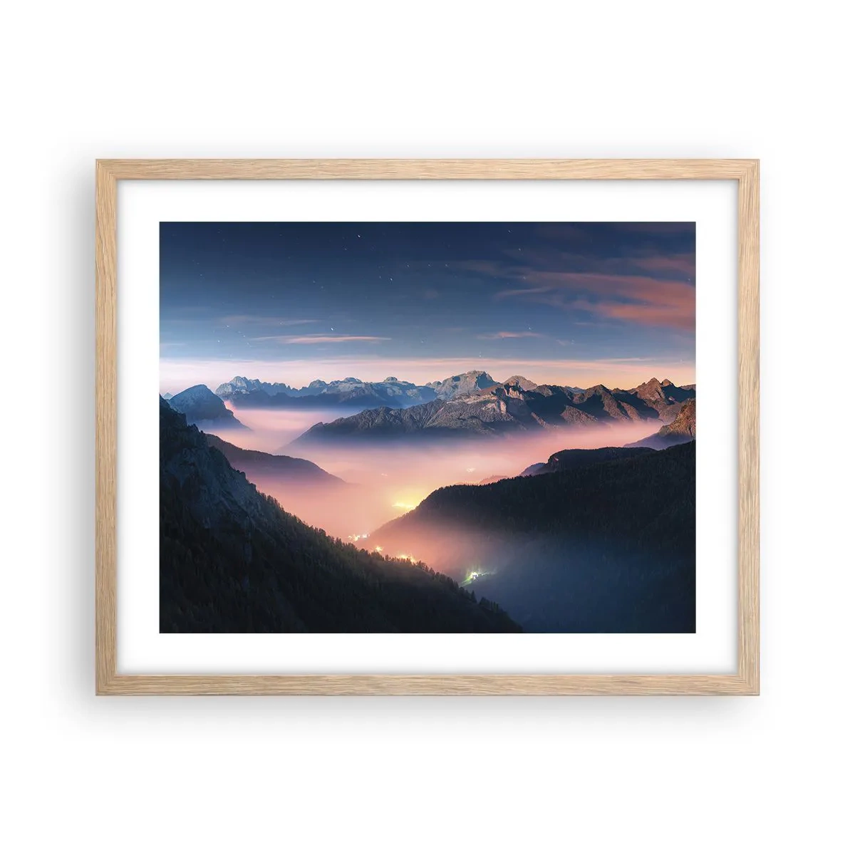 Poster în ramă de stejar deschis - Lumină în văi - 50x40 cm