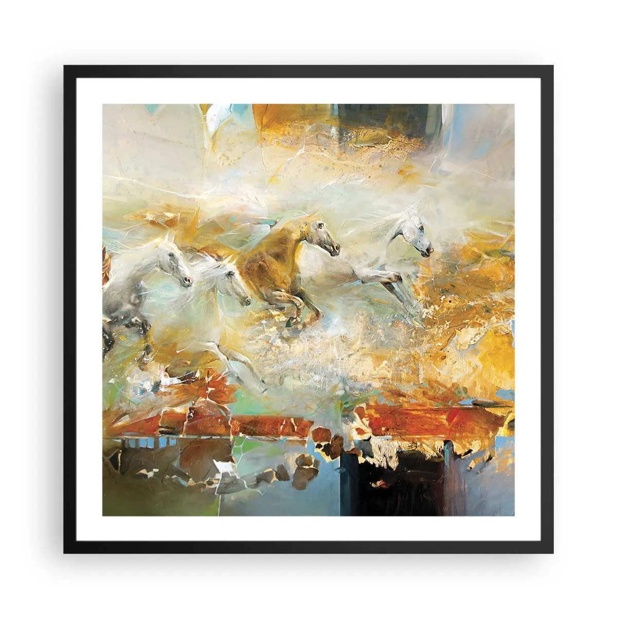Poster în ramă neagră - Galopând prin lumină - 60x60 cm