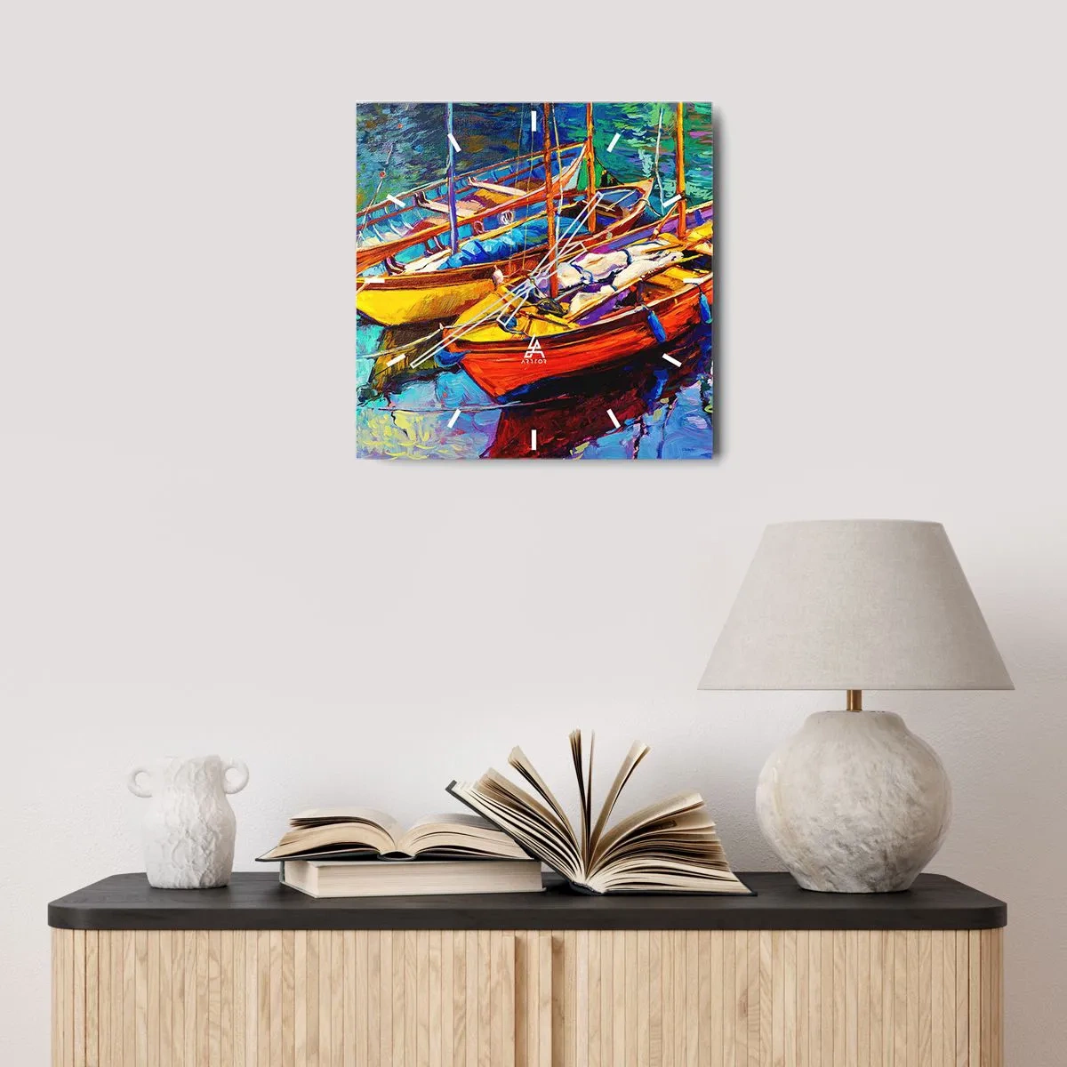 Ceas de perete - Ceas pe sticlă - Pe o apă plină de culoare - 30x30 cm