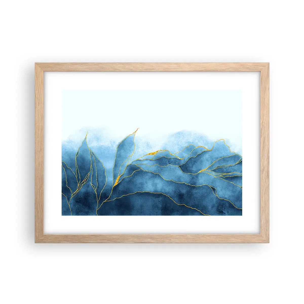 Poster în ramă de stejar deschis - Albastru în aur - 40x30 cm