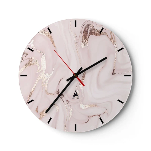 Ceas de perete - Ceas pe sticlă - Fundal de marmură roz deschis cu vene aurii strălucitoare - 30x30cm - În nebunia roz - Decorațiune modernă pentru perete pentru living, bucătărie și dormitor ARTTOR