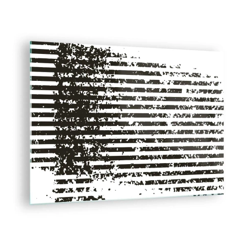 Tablou pe sticlă - Linii orizontale alb-negre cu efecte de zgomot și abraziune - 70x50cm - Ritm și zgomot - Decorațiune modernă pentru perete pentru living și dormitor ARTTOR