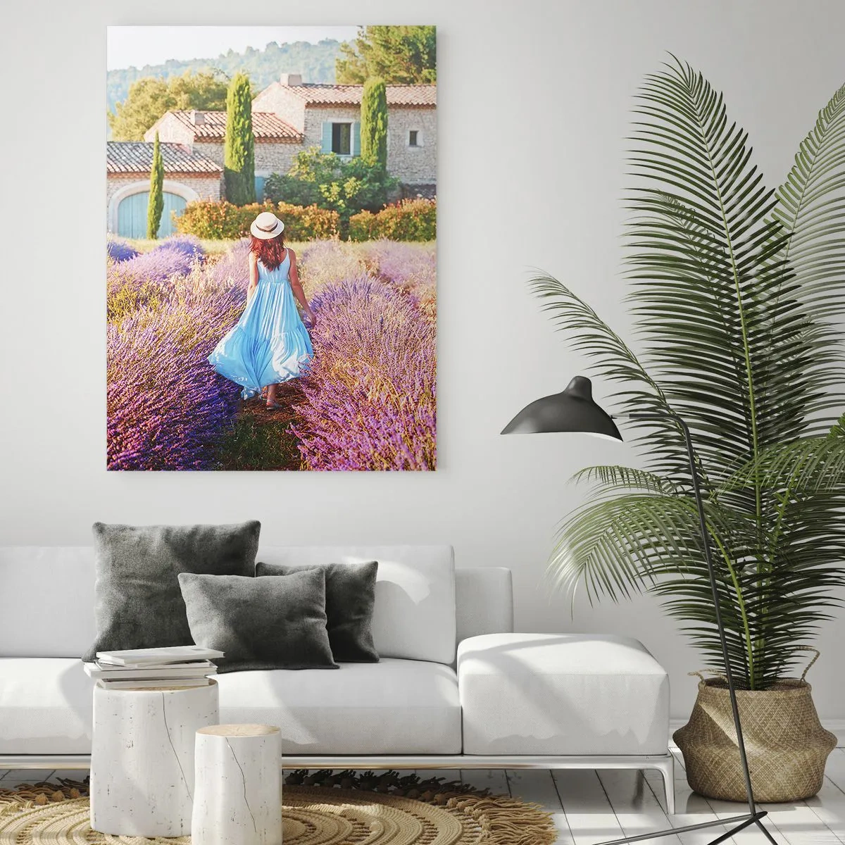 Tablou pe sticlă - Fata de lavandă - 50x70 cm