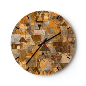 Ceas de perete - Ceas pe sticlă - Model geometric abstract în nuanțe de auriu și maro - 30x30cm - Lumea băgată în formă - Decorațiune modernă pentru perete pentru living, bucătărie și dormitor ARTTOR