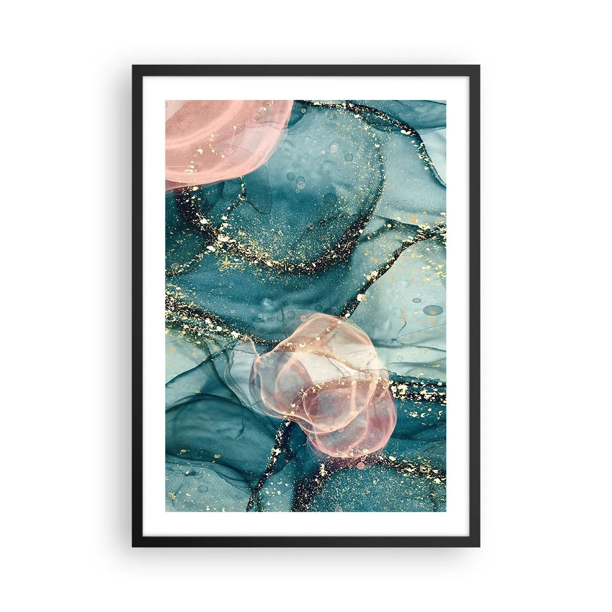 Poster în ramă neagră - Mătase albastră, tul roz - 50x70 cm