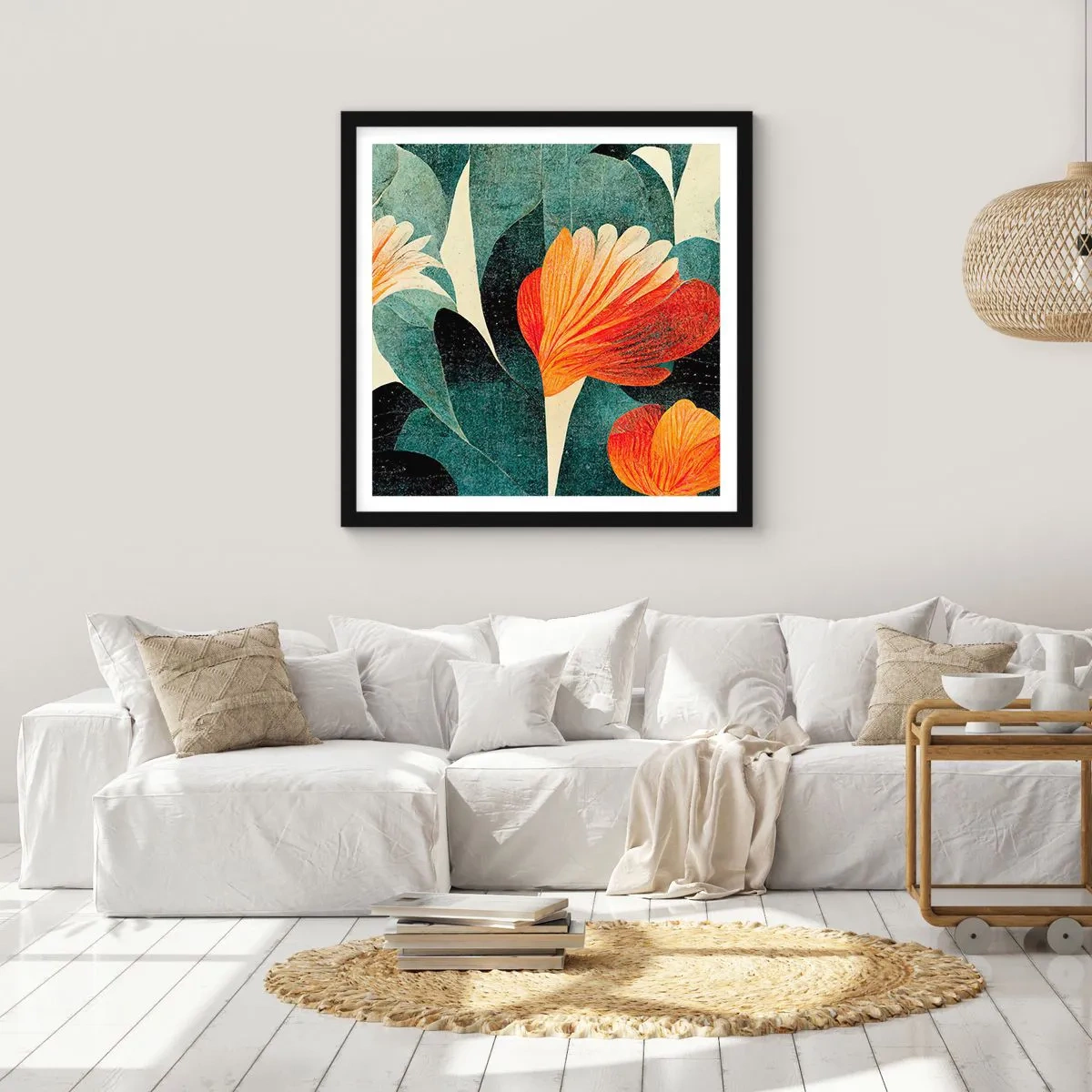Poster în ramă neagră - Căldura de la tropice și răcoarea verdeței - 30x30 cm