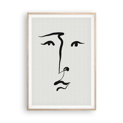 Poster în ramă de stejar deschis - Portret tras cu o linie - 70x100 cm