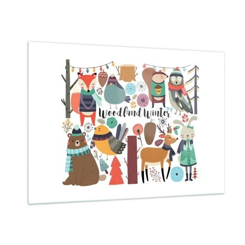 Tablou pe sticlă - Un Crăciun de basm în pădure - 100x70 cm