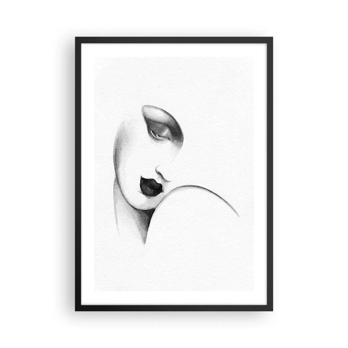 Poster în ramă neagră - Un portret subtil al unei femei în stil alb-negru - 50x70cm - În stilul Lempickei - Decorațiune modernă pentru perete pentru living și dormitor ARTTOR