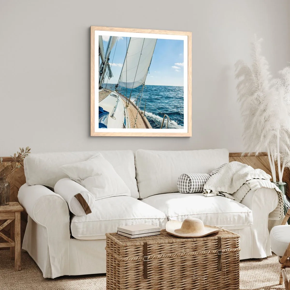 Poster în ramă de stejar deschis - Ahoy aventura - 40x40 cm