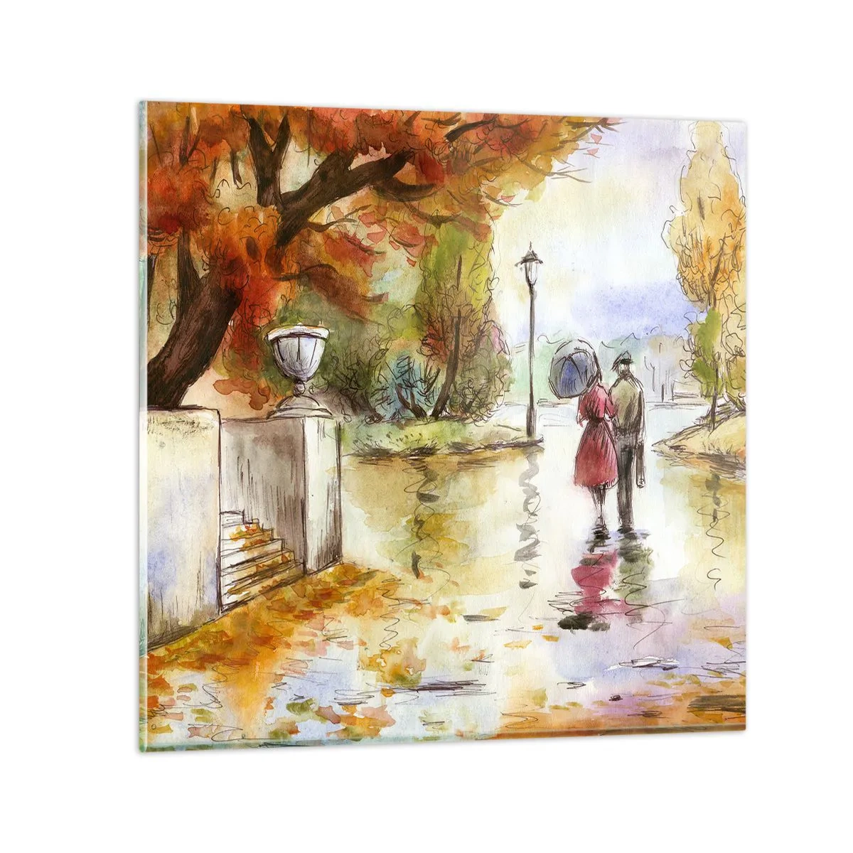 Tablou pe sticlă - Toamnă romantică în parc - 60x60 cm