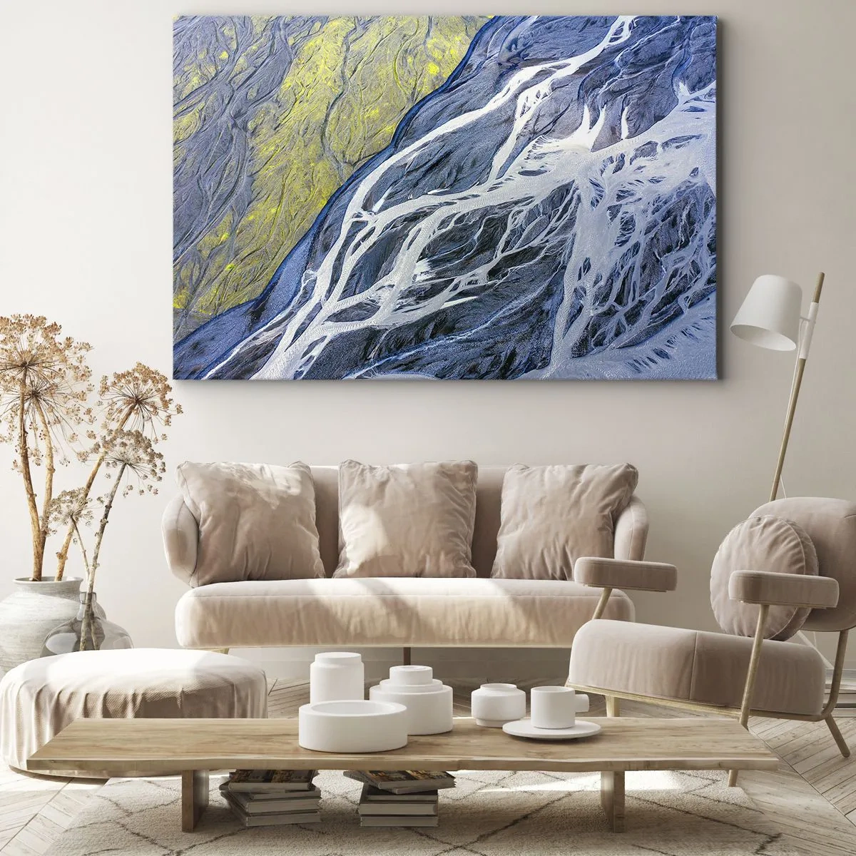 Tablou pe pânză Canvas - Vedere abstractă de sus a albiilor șerpuitoare ale râurilor - 70x50cm - Picturi din natură - Decorațiune modernă pentru perete pentru living și dormitor ARTTOR