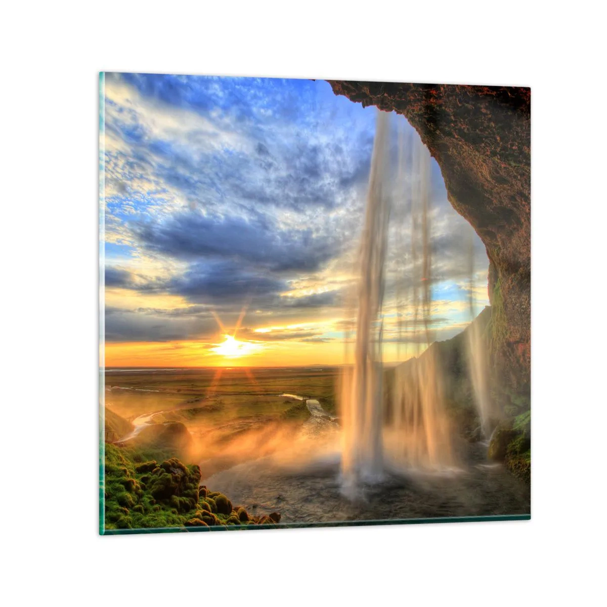 Tablou pe sticlă - Lumea din spatele vălului de picături - 70x70 cm