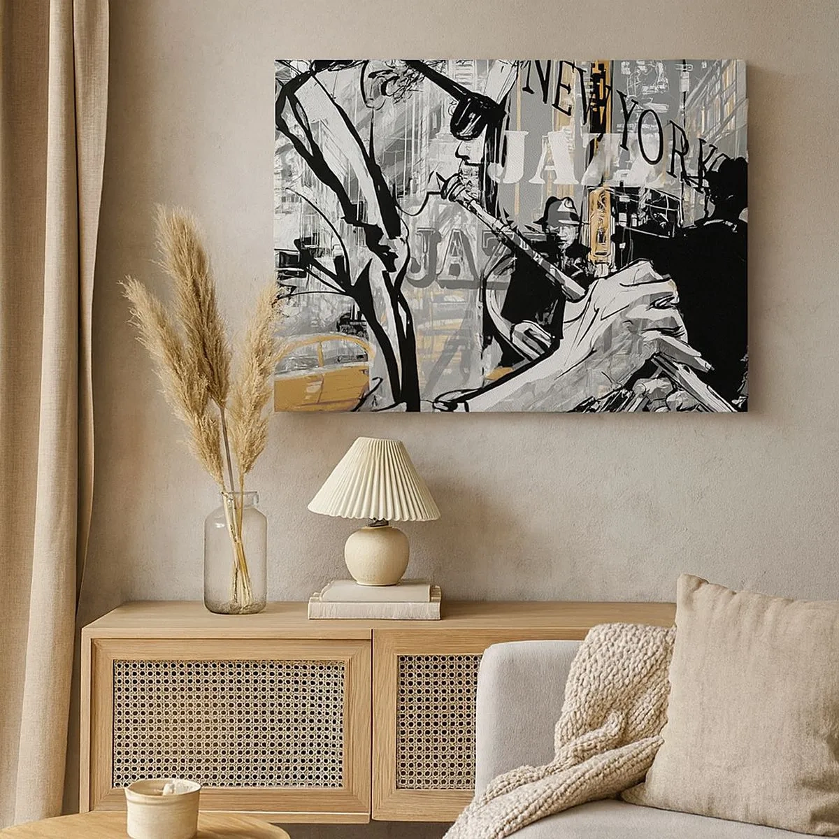 Tablou pe pânză Canvas - Scena de jazz din New York - 70x50cm - În ritmul New York-ului - Decorațiune modernă pentru perete pentru living și dormitor ARTTOR