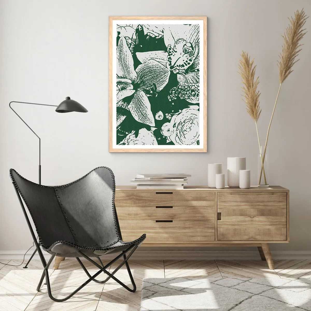 Poster în ramă de stejar deschis - Buchet - o lume de verde - 30x40 cm