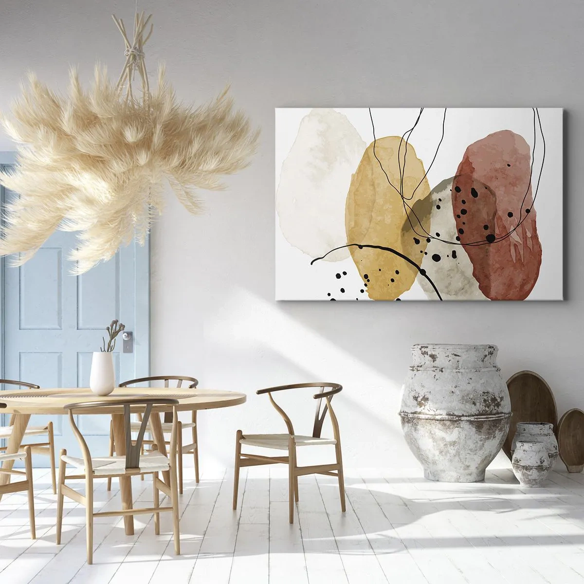 Tablou pe pânză Canvas - Pete abstracte în nuanțe de bej, galben și roșu - 70x50cm - Ca aerul, limpezi și ușoare - Decorațiune modernă pentru perete pentru living și dormitor ARTTOR
