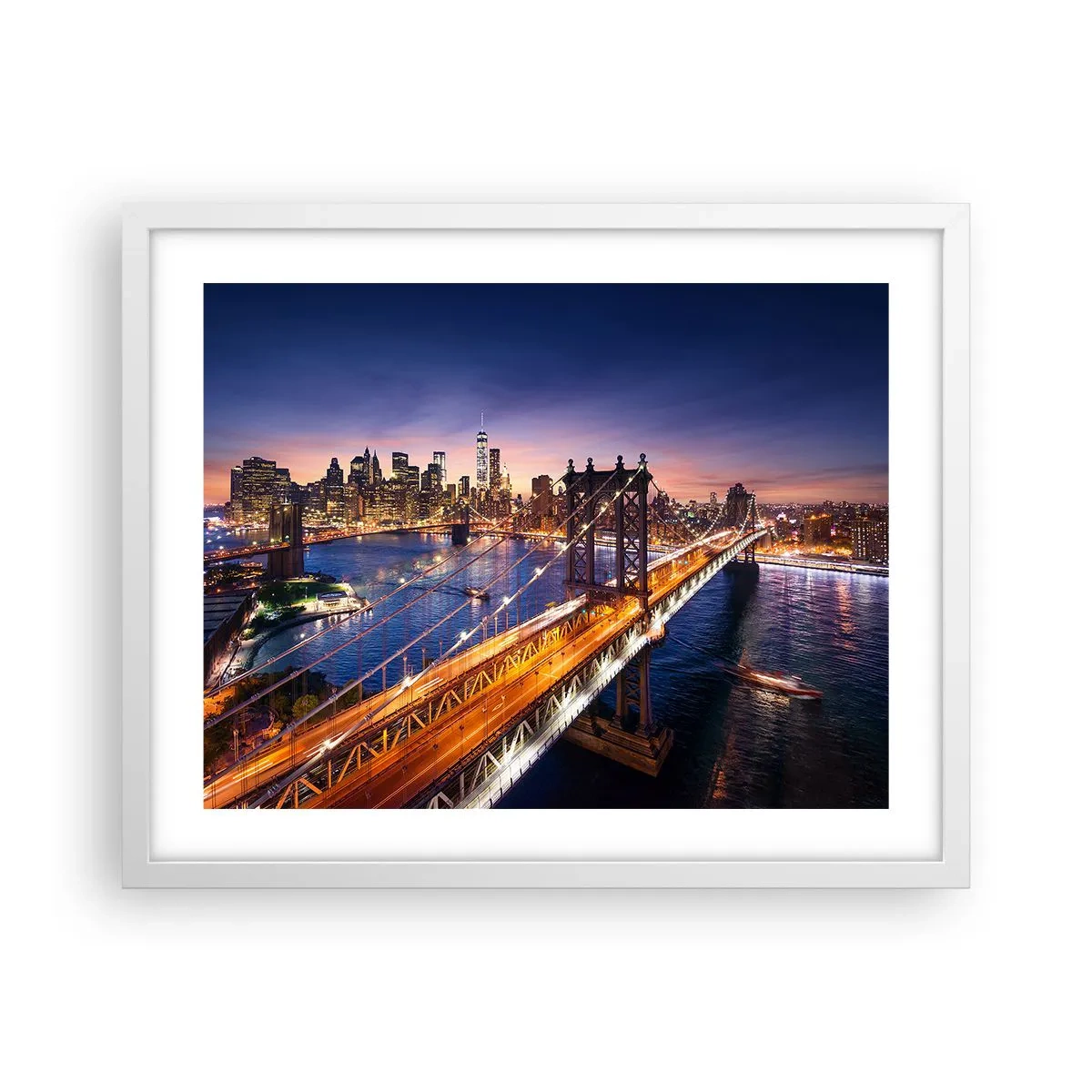 Poster în ramă albă - Pe un pod luminos către inima orașului - 50x40 cm