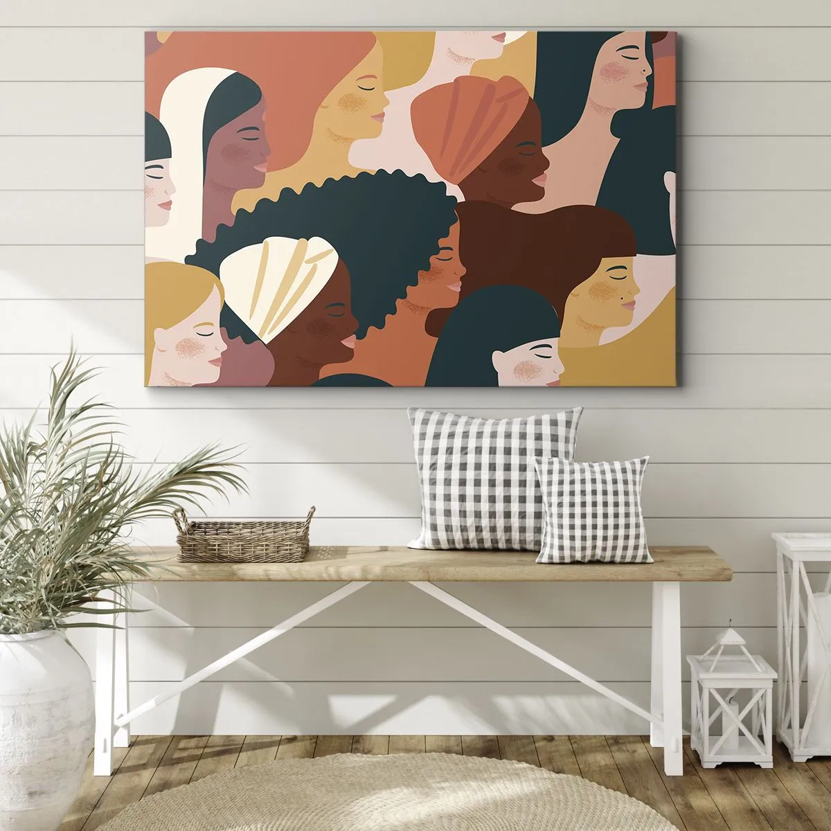 Tablou pe pânză Canvas - Profiluri colorate de femei în diverse stiluri - 70x50cm - Numai feminitate - Decorațiune modernă pentru perete pentru living și dormitor ARTTOR