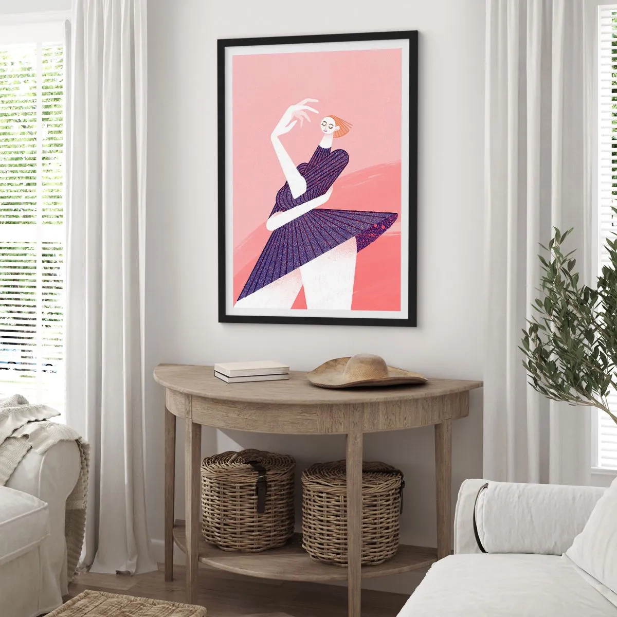 Poster în ramă neagră - Siluetă feminină abstractă într-o poză dinamică - 50x70cm - Fiecare pas e un pas de dans - Decorațiune modernă pentru perete pentru living și dormitor ARTTOR