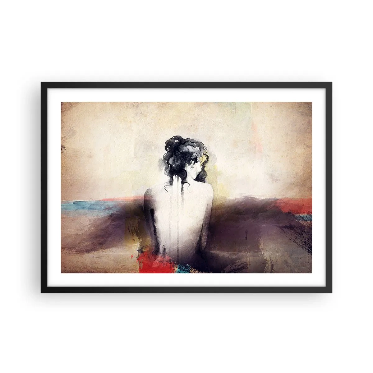 Poster în ramă neagră - Linii moi, forme ovale - 70x50 cm