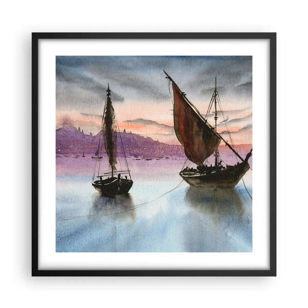 Poster în ramă neagră - O seară în port - 50x50 cm