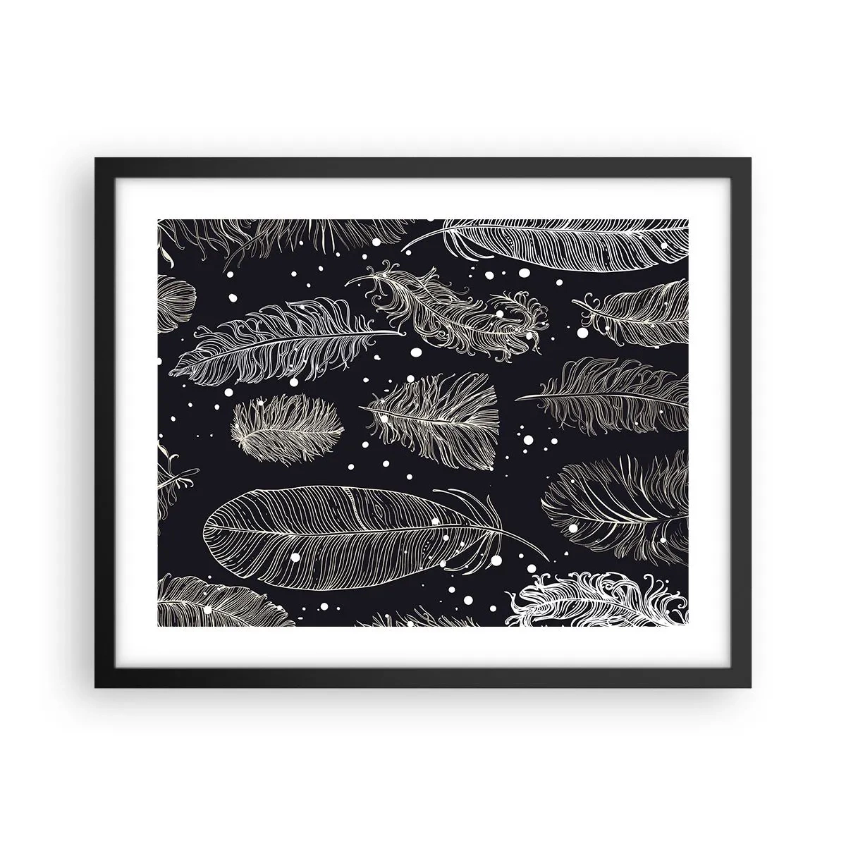Poster în ramă neagră - Dantelă cu pene - 50x40 cm
