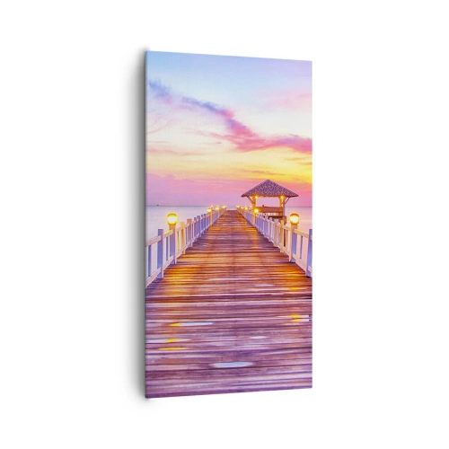 Tablou pe pânză - Tăcerea serii în liliac-auriu - 65x120 cm