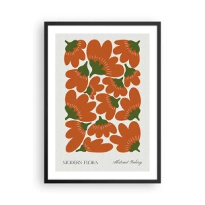 Poster în ramă neagră - Flori portocalii abstracte pe un fundal deschis - 50x70cm - Din viața unei flori - Decorațiune modernă pentru perete pentru living și dormitor ARTTOR