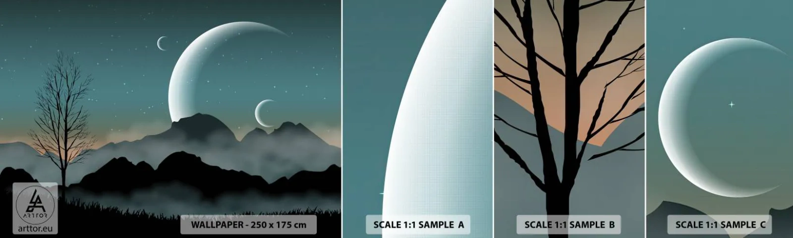 Mostră de Tapet Standard Eco - Carnavalul unei nopți înstelate - Abstracția, Peisaj, Munţi - 100x30 cm