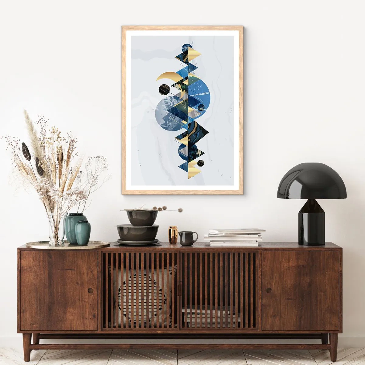 Poster în ramă de stejar deschis - Peisaj geometric - 70x100 cm
