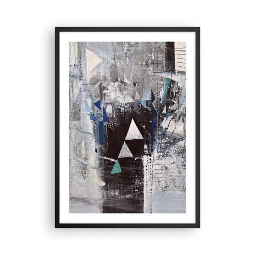 Poster în ramă neagră - Compoziție geometrică abstractă în nuanțe de gri și albastru - 50x70cm - Ordinea superioară a triunghiurilor - Decorațiune modernă pentru perete pentru living și dormitor ARTTOR