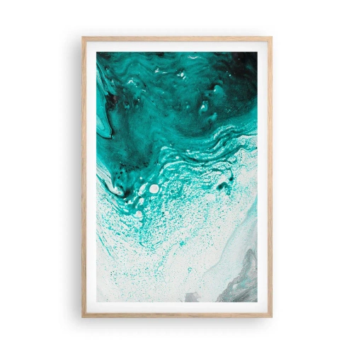 Poster în ramă de stejar deschis - Dizolvându-se în alb și turcoaz - 61x91 cm