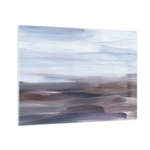 Tablou pe sticlă - Dungi orizontale de apă în nuanțe de albastru și maro într-un stil abstract - 70x50cm - Elemente: apă - Decorațiune modernă pentru perete pentru living și dormitor ARTTOR