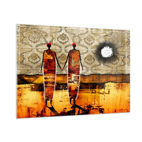 Tablou pe sticlă - Compoziție etnică în culorile Africii - 100x70 cm