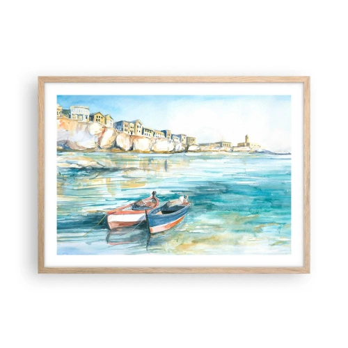 Poster în ramă de stejar deschis - Peisaj în azur - 70x50 cm